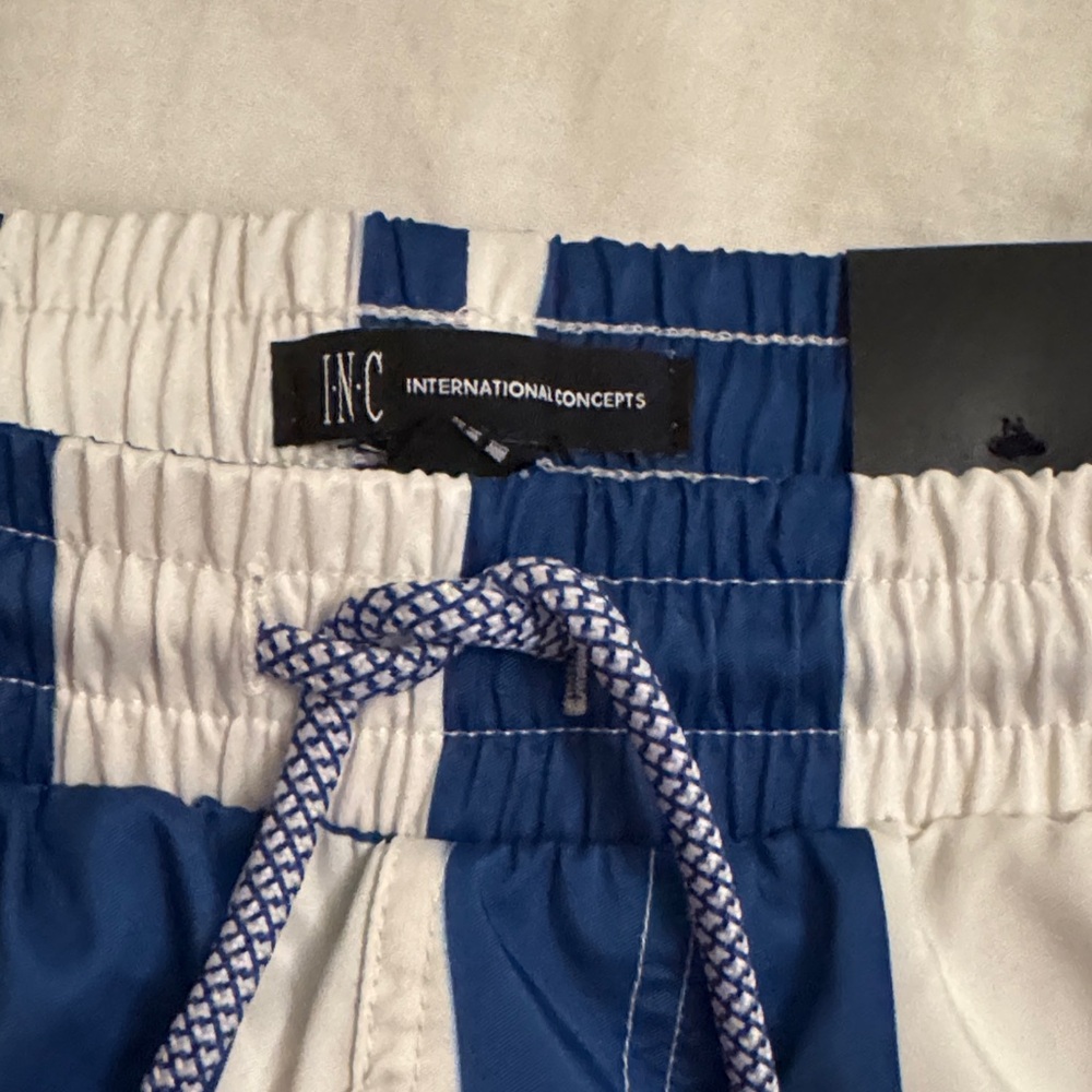 INC International Concepts Blue and White Checkered Athletic Shorts - Picture 3 of 4